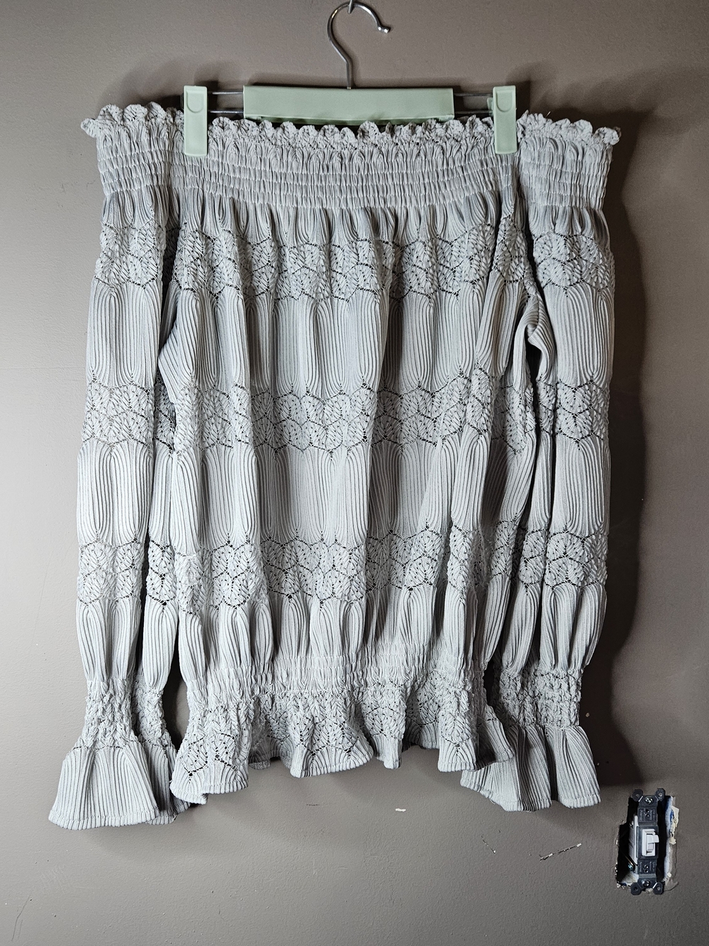 Smocked Ruffled Midi Top in Light Gray